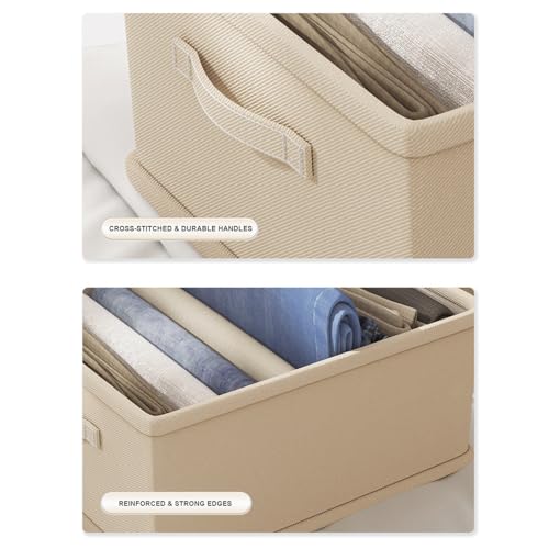 XVersion Foldable Closet Organizer 3-Pack - 47L x 28W x 21H Drawer Storage for Wardrobe, Cabinet & Laundry Room | Beige Folding Shelves | Space-Saving Clothes Storage- Beige Foldable