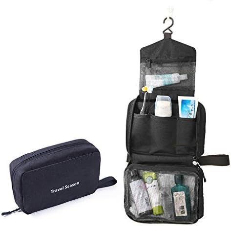 AuHonr Travel Toiletry Bag Business Toiletries Case for Men Shaving Kit, Waterproof Compact Toiletry Organizer with Hanging Hook, Bathroom/Travel Cosmetic Bag for Men Women - Black