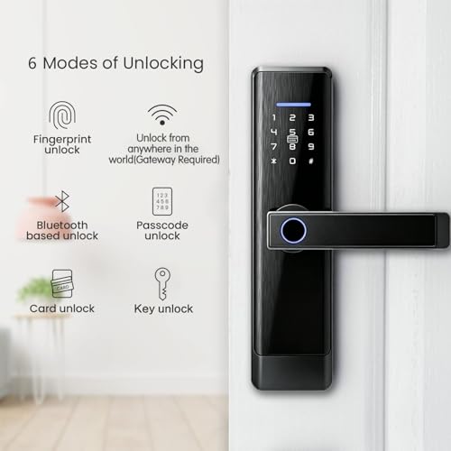 Razuvious Smart Lock,Fingerprint Door Lock with 4585 Mortise.Keyless Entry Bluetooth Lock,Free APP,IC Card,Anti-peep Code,TT Lock App Control,for Home,Office,Apartment (R1)