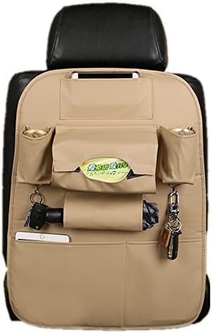 Multi-functional leather car seat pockets debris hanging cup Paper storage bags (beige)