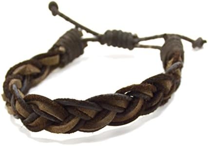 Be Blessed Handmade Braided Two Tone Leather Bracelet for Men - Adjustable Size 8 to 10 inch, Chocolate &amp; Coffee Brown Combination, Rustic Hippie Style Bracelets