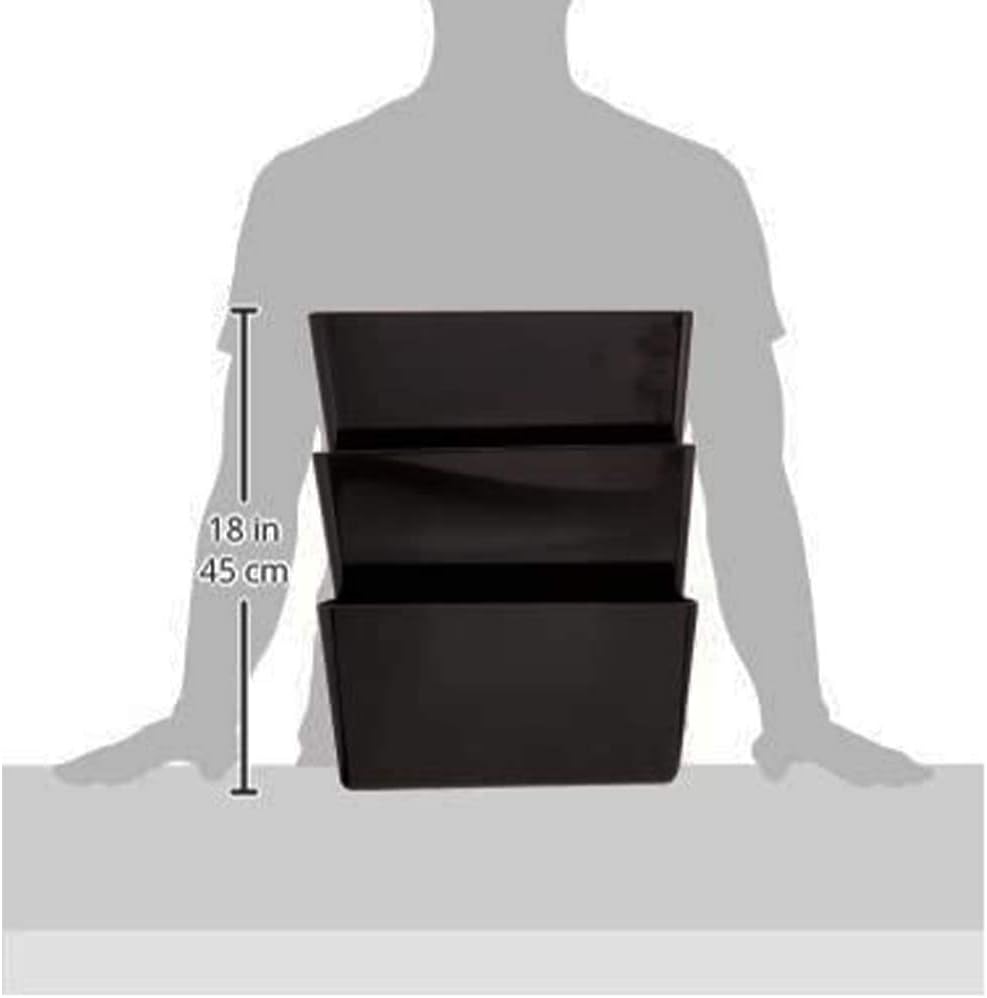 Deflecto 93604 Sustainable Office DocuPocket, Recycled Content, Wall File Organizer, Stackable, Letter Size, Black, Set of 3, 13"W x 7"H x 4"D : Hanging Wall Files : Office Products