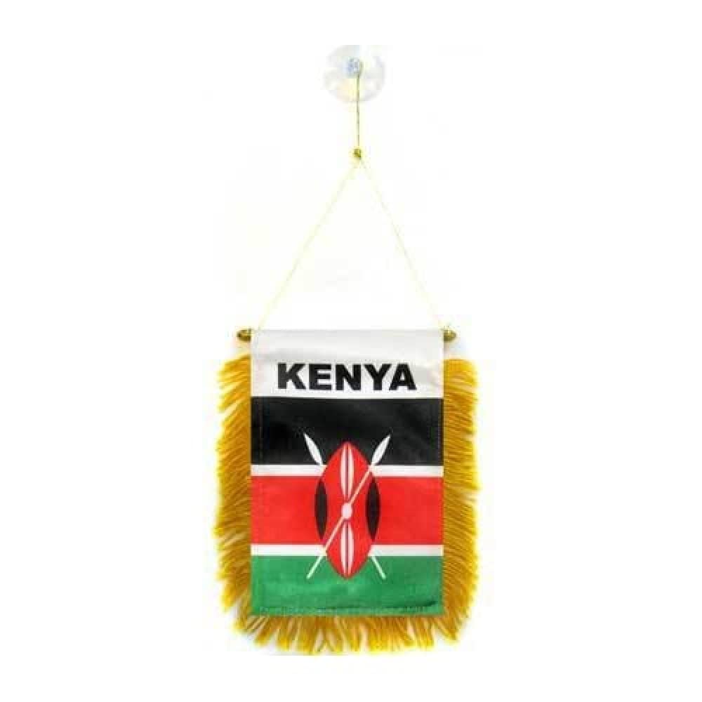AZ FLAG - Kenya Mini Banner - 6'' x 4'' - 100% Polyester Kenyan Small Pennant for Car - Double-sided Flag with Suction Cup Hanger