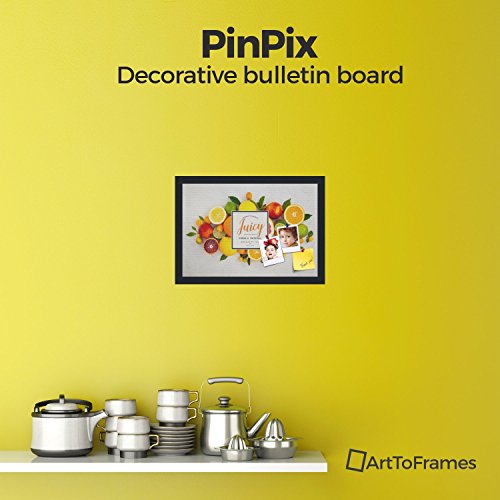 PinPix Decorative pin Cork Bulletin Board Made from Canvas, Recipe Board with Fruit Printed at 18x12 Inches and Framed in Satin Black (PinPix-Group-36) - Thumbnail 3