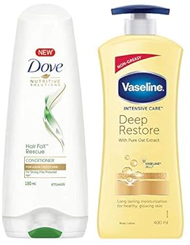 Dove Hair Fall Rescue Conditioner, 180ml & Vaseline Intensive Care Deep Restore Body Lotion, 400 ml