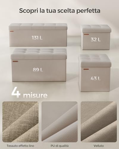 Cassapanca, Pouf Contenitore, Poggiapiedi Pieghevole da 38 x 110 x 38 cm, Ottomano, Regge fino a 300 kg, per Soggiorno, Camera da Letto, Entrata, Marrone Cammello LSF070K03