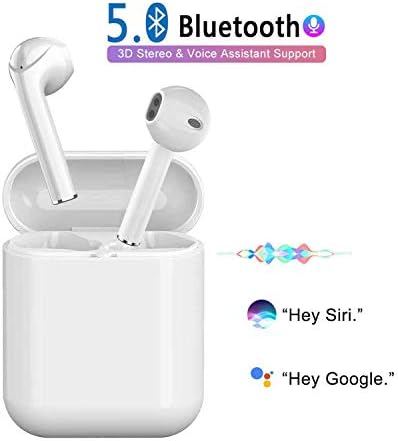 Bluetooth Wireless Earbuds Noise Canceling Sports Headphones with Charging Case IPX5 Waterproof Stereo Earphones in-Ear Built-in HD Mic Headsets for iPhone Android Apple Airpod -White