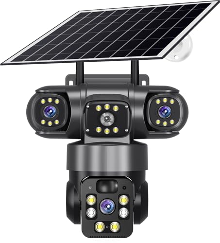 4G Solar Camera Outdoor, 3 Lens 3 Screen Surveillance CCTV Outdoor Camera for Home Security, V380 pro Human Detect Security Camera with Solar Panel, Motion Detection, PIR Alarm, Color Night Vision