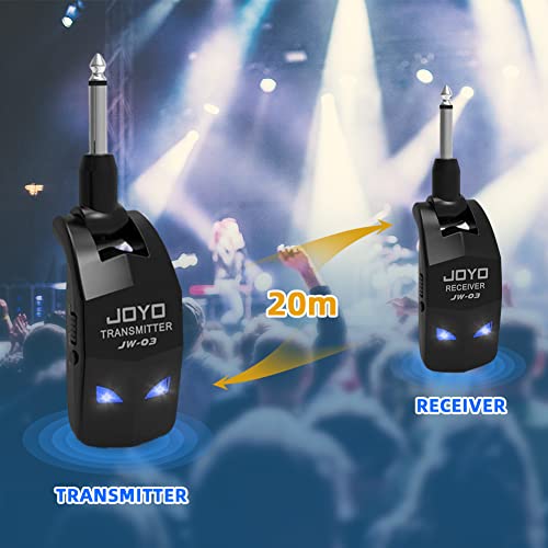 JOYO - Sistema de Guitarra inalámbrico de 2,4 GHz, 4 Canales, Receptor transmisor inalámbrico de Audio Recargable para Instrumentos eléctricos de Guitarra y bajo (JW-03)