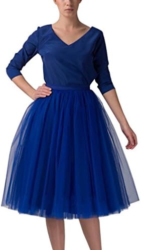 Dobeans Knee Length Layered Tulle Skirt Elastic Waist Tutu Skirts poetticoat Underskirt