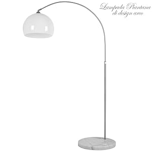 Bakaji Lampada da terra ad ARCO Piantana di design Retrò Salotto Studio con Paralume Regolabile e base in marmo pesante, Altezza Regolabile 146-220 cm