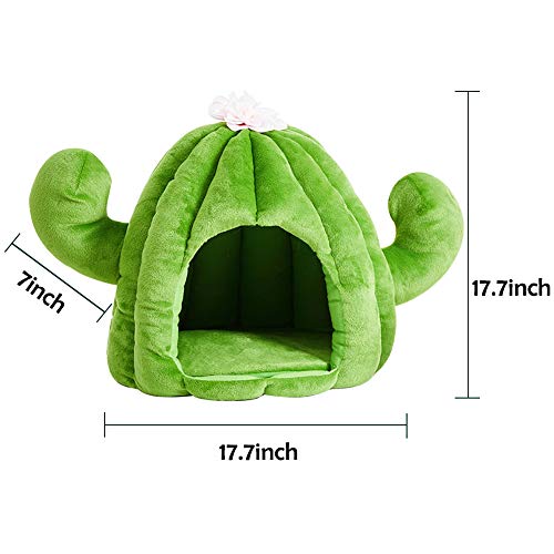 VETRESKA Cat Caves for Indoor Cats Cozy Cave Dog Bed Cat Cactus Bed with Removable Washable Cushioned Pillow Green