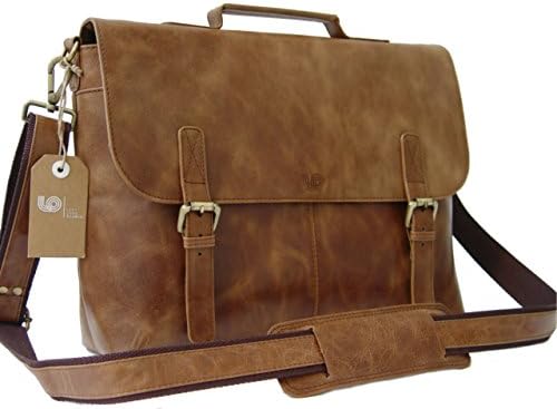 Leftover Studio Laptop Briefcase / Messenger / Office Work Bag in Vintage Rustic Look Cow Leather