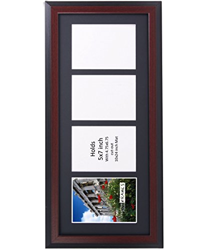 CreativePF 4 Opening Mahogany Picture Frame with Glass to Hold 5 by 7 inch Photographs Including 10x24-inch Black Mat Collage