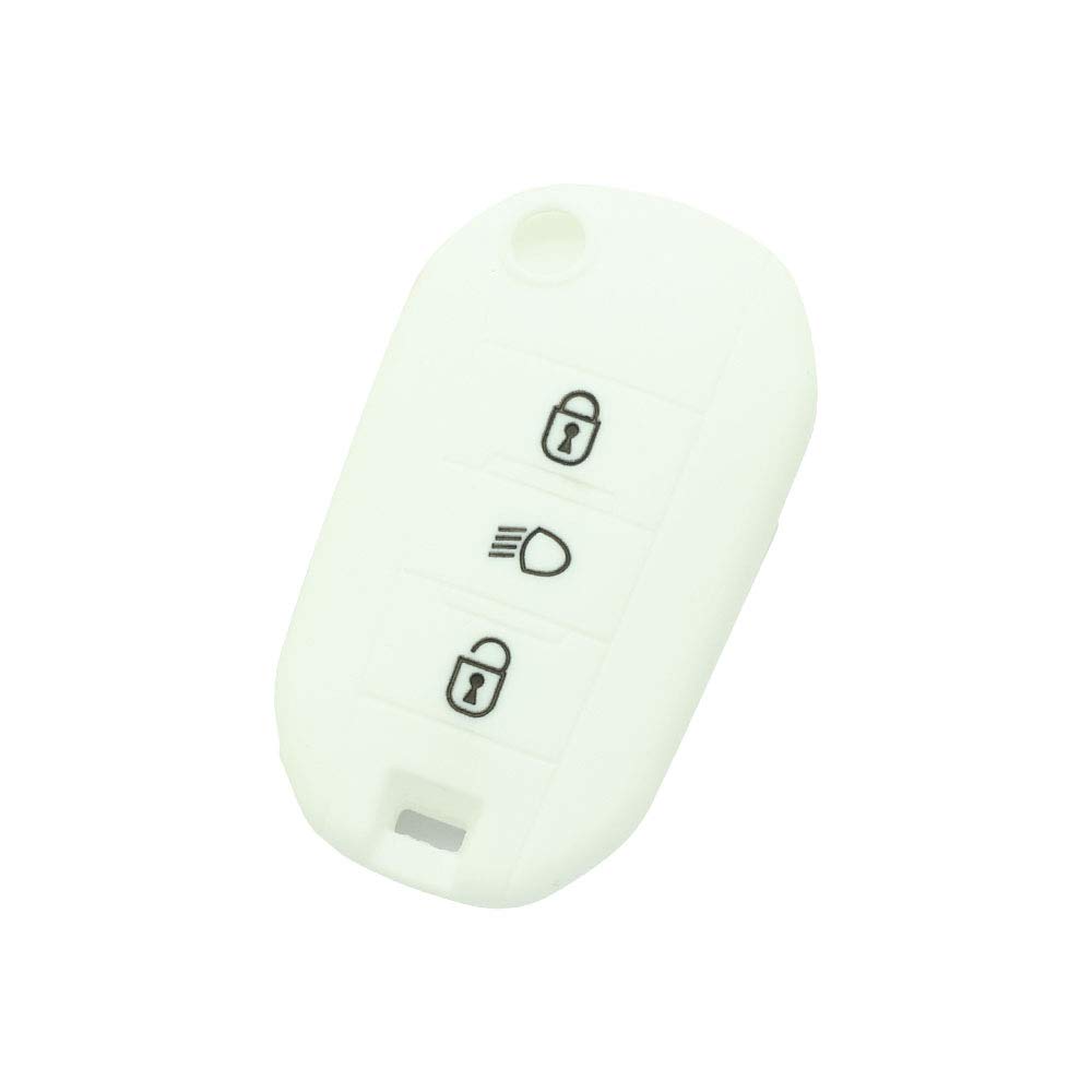 BROVACS Silicone Cover Protector Case Holder Skin Jacket Compatible with PEUGEOT CITROEN 3 Button Flip Remote Key Fob w/Light Symbol CV9306 White
