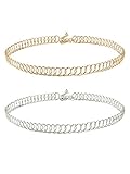 Mudder Metal Elastic Choker Stretch Chain Choker Gothic Tattoo Choker Necklace for Women Girls, 2 Pieces