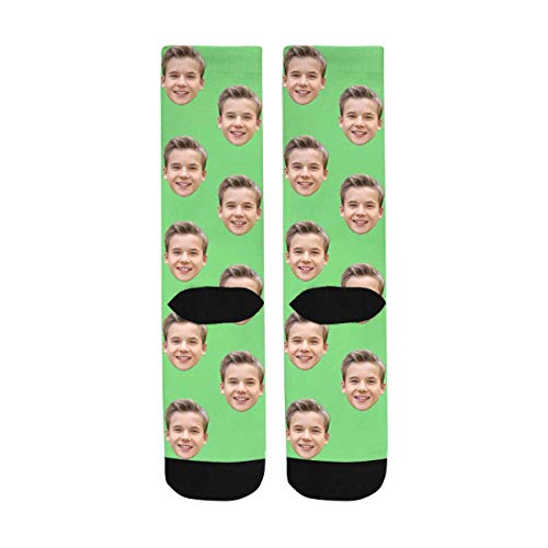 Custom Personalized Photo Family Son Children Picture Light Green Father's Day Crew Socks for Men Dad