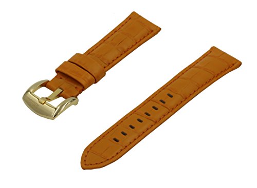 SWISS REIMAGINED Watch Band Orange Leather Polished Stainless Gold Buckle - 24mm