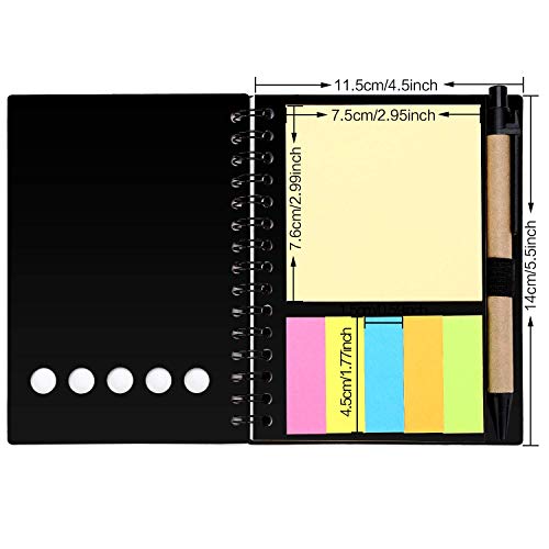 Blulu 4 Pieces Spiral Notebook 280 Sheets Lined Notepad with Sticky Notepads, Page Marker Colored Index Tabs Flags and Pen in Holder (Set 2)