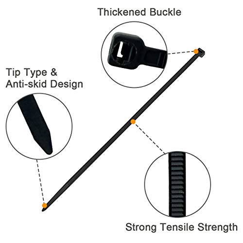 Zip Ties 8 inch, 500 PCS Heavy Duty Cable Wire Ties, White & Black Half with Easy Self-Locking Tie Wraps, Multipurpose Plastic Nylon Zipties for Tying Work Indoor Outdoor by EANINNO