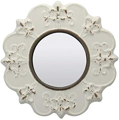 Stonebriar White Spherical Vintage Ceramic Wall Mirror, Classic Residence Décor for Residing Room, Kitchen, Bed room, or Hallway, French Nation Decor