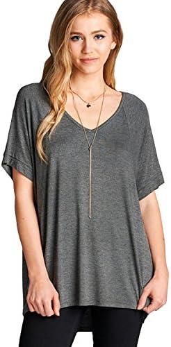 VDS Women's Short Raglan Sleeve V-Neck Rayon Spandex Jersey Top T4008-12CHARCOAL-1XL