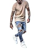 DEITP Men's Blue Distressed Destroyed Ripped Slim Fit Skinny Stretch Denim Jeans, Ripped Blue, W34