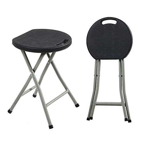 KKTONER Portable Metal and Plastic Folding Stool Light Weight Outside Chair Set of 2 Black - Thumbnail 2