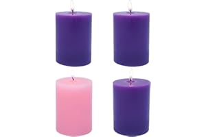 DEYIR 3×4 Inch Advent Pillar Candles, 3 Purple and 1 Pink Seasonal Celebration Candles for Advent Wreath and Christmas Decorations, Long-Lasting Slow-Burning Dripless Candle