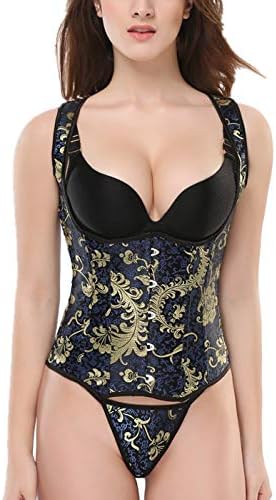 Soluo Women Plus Size Corsets Lace up Lace Dress Corset Bustier Top Bodyshaper Top with G-String