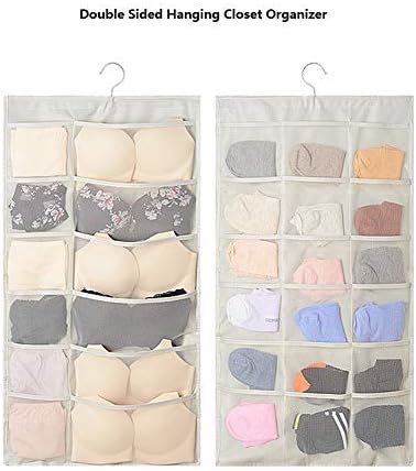 Kookea style Closet Organizer and Storage Dual-Sided Hanging Organizer- 30 Pockets Hanging Storage Oxford Hanging Bag 32" L x 16" W (Beige)