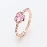 Biuhapiy 925 Sterling Silver Women's Engagement Ring Heart Cut Cubic Zirconia Wedding Commitment Ring Heart Set with Diamond Rose Gold Pink Diamond Ring for Women Gift 9