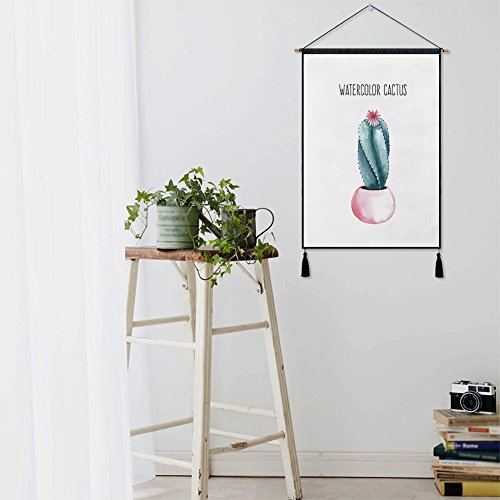 Adarl Natural Cactus Plants Painting Wall Hanging Artworks Wooden Scroll Painting Rolling Art Print on Canvas Framed with Tassel Ready to Hang for Home Office Decor #8
