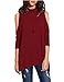 Haola Women's High Neck Cold Shoulder T-shirt Hole Back Tees Juniors Girl Loose Tops S WineRed