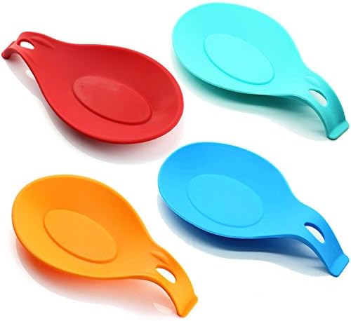 DAPOTO Kitchen Silicone Spoon Rest Set of 4,Heat Resistant Colorful Spoon Holder for Stove Size Large