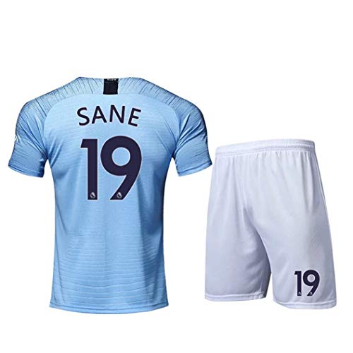 ZZXYSY Sane #19 Manchester City Kids/Youths Home Soccer Jersey/Short Colour Blue