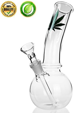 BOLOVE Handmade Glass Water Bottle Decanter Beer Bong 20cm/14.4mm Leaf Pattern
