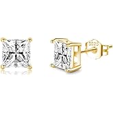 SLUYNZ 925 Sterling Silver Square CZ Stud Earrings for Women Teens Simulated Diamond Earrings Stud 5MM/6MM/7MM