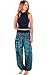 TEAL HAREM PANTS for Women in Boho Hippie Plume Print - Authentic Thai Genie Yoga Pants - Medium