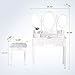 mecor Makeup Vanity with 4Drawers,Vanity Table Set w/Round Mirror Girls Women Wood Dressing Table Cushioned Stool Bedroom Furniture White
