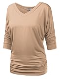 BIADANI Women 3/4 Sleeve Dolman Drape Soft Top with Side Shirring