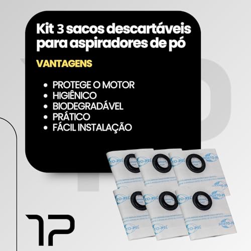 Kit 9 Sacos Descartáveis Aspirador de Pó Filtros Compatível Eletrolux A10N1 AWD01 A10T A10 Clean Car A13 AQP 10 20 Flex 1400 Flex Green Acqua Power 1400S GT 2000 GT 3000 GT 20N GT 200 Hidrovac