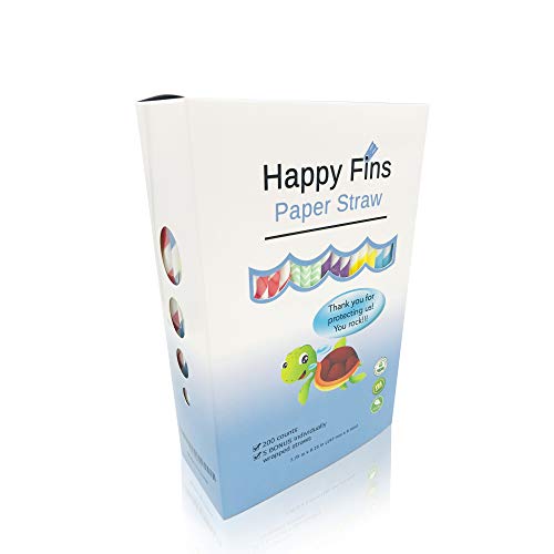 Happy Fins 200 Count Biodegradable Paper Straw Set - Fun and Colorful Striped Premium Eco Friendly Straws - Includes 5 Extra Individually Wrapped Paper Straws