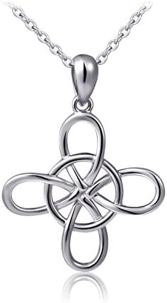 S925 Sterling Silver Women's Celtic Cuff Cross Pendant Necklace, Rolo Chain 18"(Circle Cross)