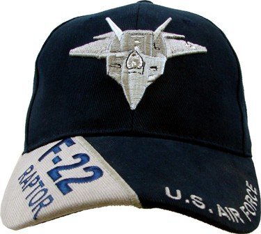 US Air Force 'F-22 Raptor' Ball Cap, Black, Blue, Adjustable