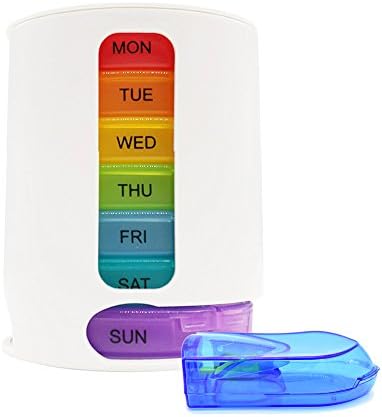 Pill Organizer Weekly with 7 Stackable Compartments Pill Splitter, Tower Pill Case 4 Times a Day for Medication, Vitamin and Supplement