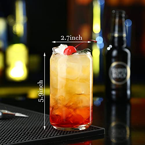 Can Shaped Glass Cups,4pcs 16oz Drinking Glasses with Glass Straw Beer