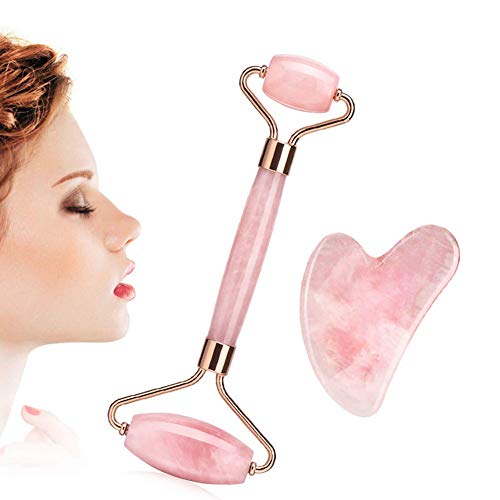 Jade Roller Gua Sha Scraping Massage Tool, 100% Natural Anti-aging Facial Massage Jade Set for Facial Eye Neck Skin Care
