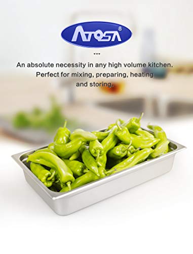 Steam Table Pan Full Size 4 inch, Hotel Pans Stainless Steel 6 Pack, ATOSA A2004 Buffet Food Pans Sets