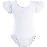Stelle Girls Leotards Black Ballet Dance Leotards Ruffle Short Sleeve Gymnastics Outfits(Toddler/Little Kid/Big Kid)